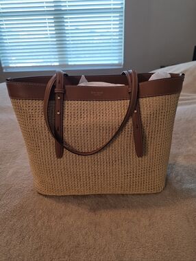 kate spade Natural Straw Tote with Brown Leather Trim